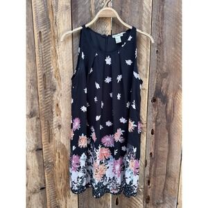 Artisan NY Zip Up Size‎ 4 Black And Floral Midi Lined Dress Cottage Core Wedding
